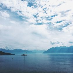 Sailboats sailing on sea against sky