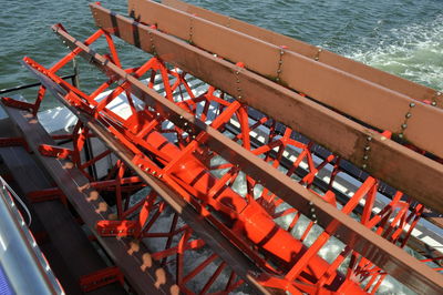 High angle view of ship in sea