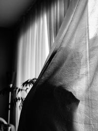 Close-up of woman with shadow on window at home