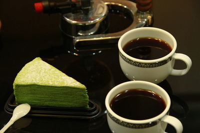 High angle view of coffee cup on table