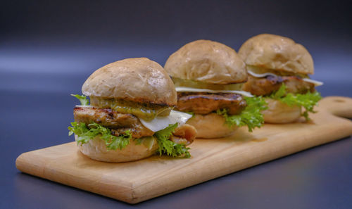 Close-up of burger on table