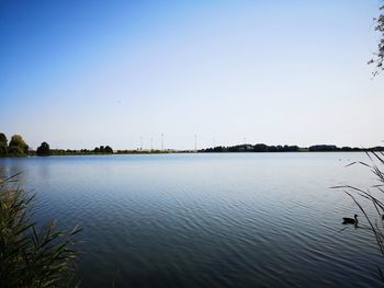 Scenic view of lake against clear sky