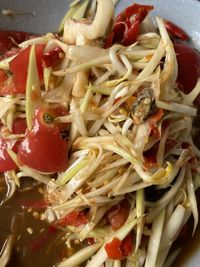 High angle view of chopped vegetables in plate