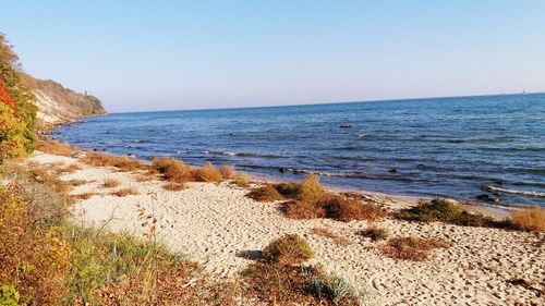 Scenic view of sea against clear sky