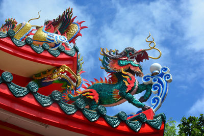 Low angle view of statue against sky