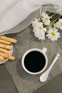 High angle view of coffee on table