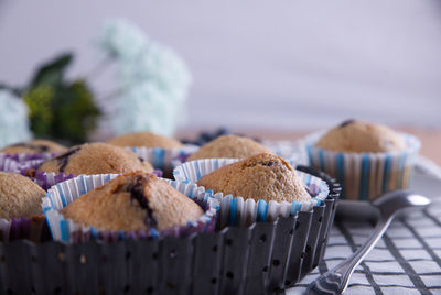 Close-up of cupcakes on table