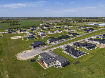 Aerial photo of residential area in fonnesbæk, ikast, denmark