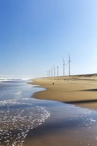 Scenic view of beach against clear blue sky