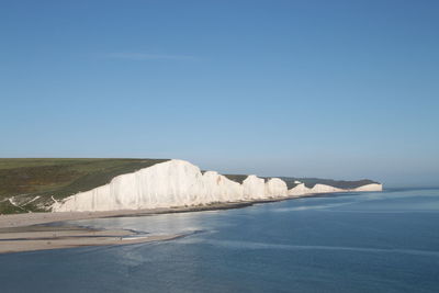 Scenic view of sea against clear blue sky