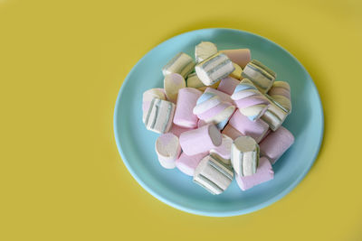 High angle view of sweet food on table