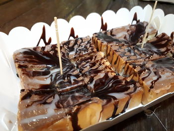 Close-up of chocolate cake in plate