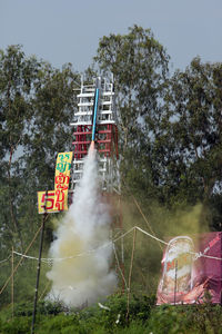 Trail of smoke from shuttle launch