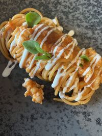 High angle view of food on table