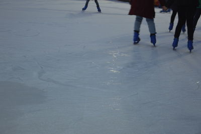 Low section of people walking on snow