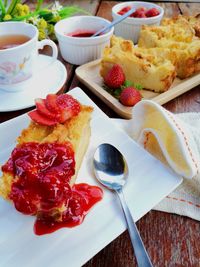 High angle view of breakfast on table