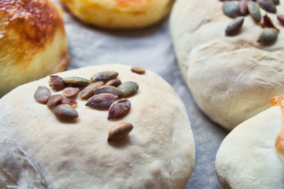 High angle view of homemade bread on table