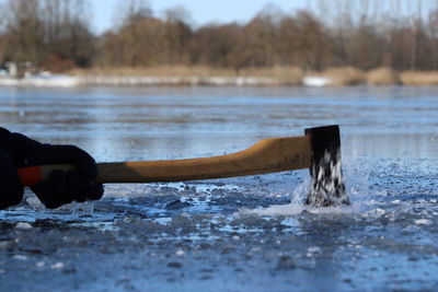 Surface level of water in the lake