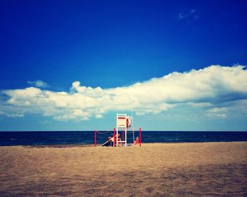 View of lifeguard seat on calm beach