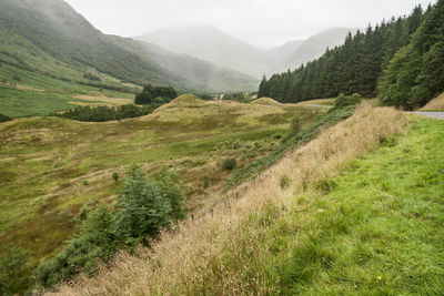 Scenic view of landscape and mountains against sky