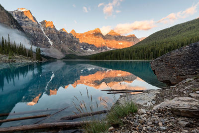 Scenic view of lake against sky at sunset