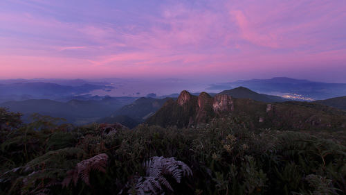 Scenic view of mountains during sunset