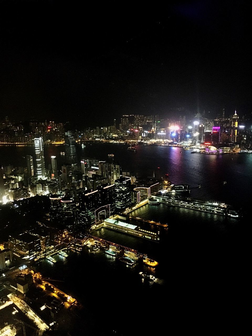 HIGH ANGLE VIEW OF ILLUMINATED CITYSCAPE AT NIGHT