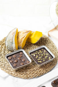 High angle view of bread on table