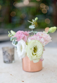 Close-up of rose bouquet on table