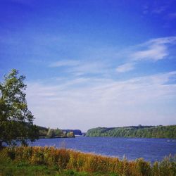 Scenic view of calm sea against blue sky