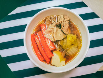 High angle view of breakfast in bowl on table