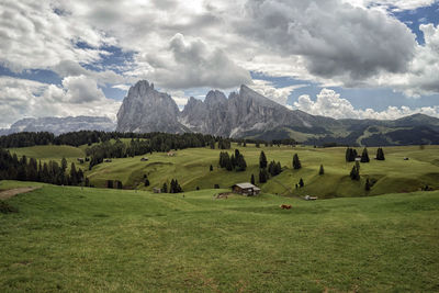 Scenic view of landscape and mountains against sky