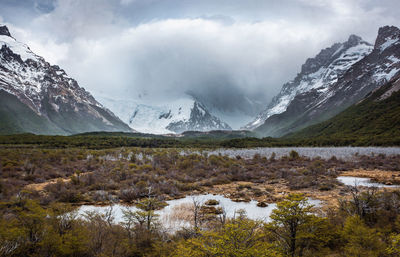 Scenic view of snowcapped mountains against sky