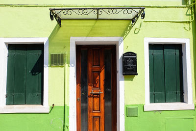 Closed door of building