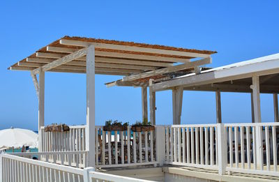 Low angle view of building against clear blue sky