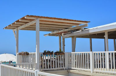 Low angle view of building against clear blue sky