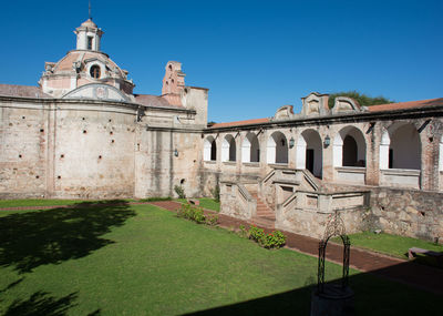 Panoramic view of the frontal yard on the entrance of a jesuit farm