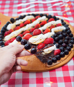 Close-up of hand holding cake