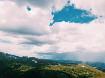 Scenic view of landscape against cloudy sky