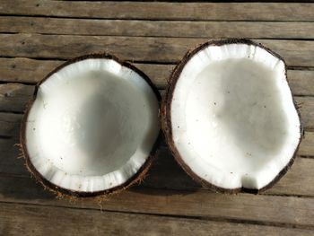 High angle view of bread on white table