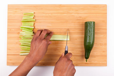 High angle view of vegetables on cutting board