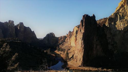 Panoramic view of mountains against clear sky