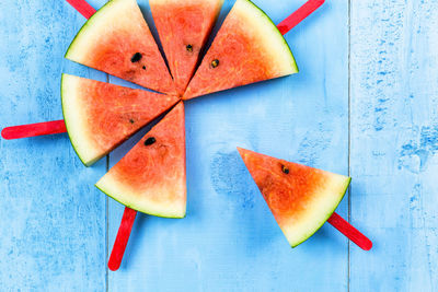 Directly above shot of fruits on table