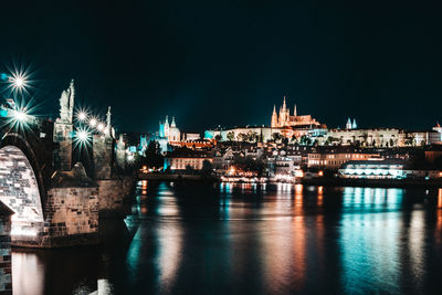 Illuminated buildings in city at night