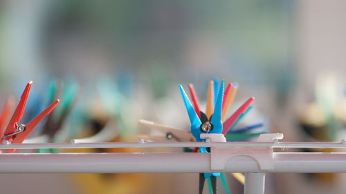 Close-up of colorful clothespins