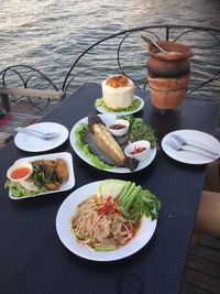 Close-up of food served on table