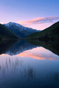 Scenic view of lake against sky during sunset