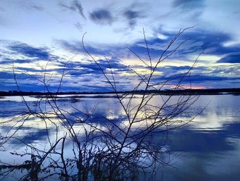 Scenic view of lake against sky at sunset