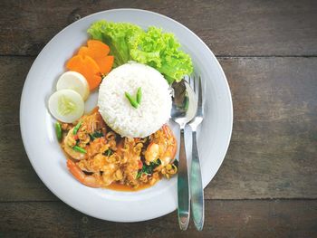 High angle view of meal served in plate