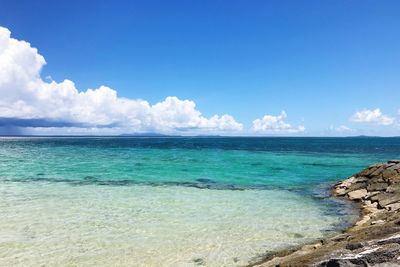 Scenic view of sea against blue sky